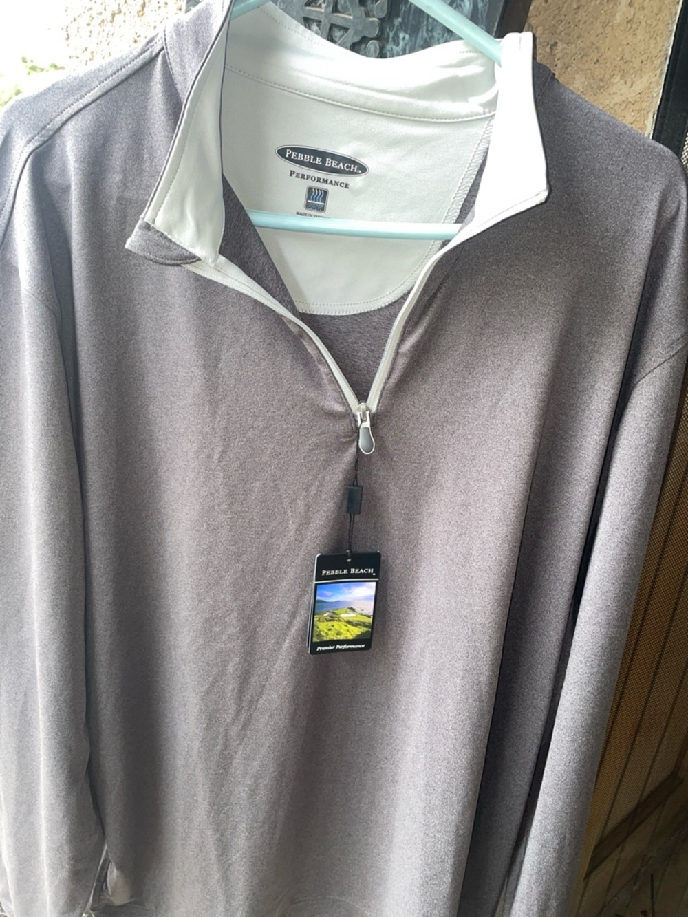 Pebble Beach Performance Pullover in Taupe with White Trim